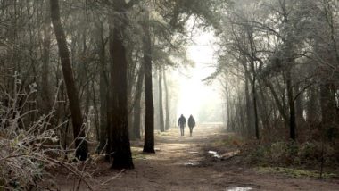 Wandelaars in Bomenpark Heesch in De Maashors