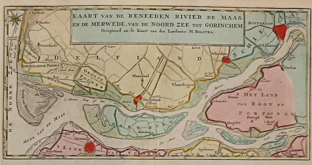 Kaart uit 1767 van de monding van de Maas bij Den Briel