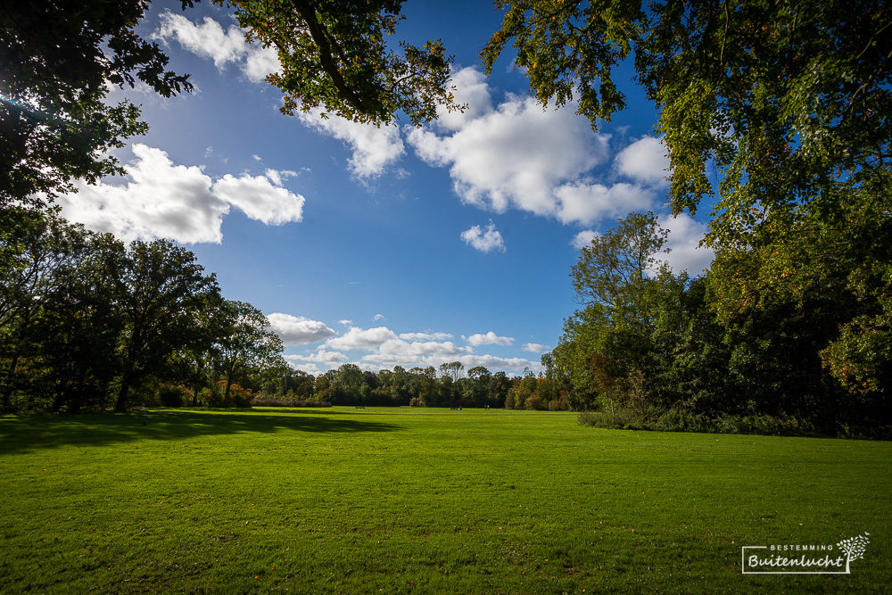 Rustig groen in het Amsterdamse Bos, start van de wandelroute Zuidas