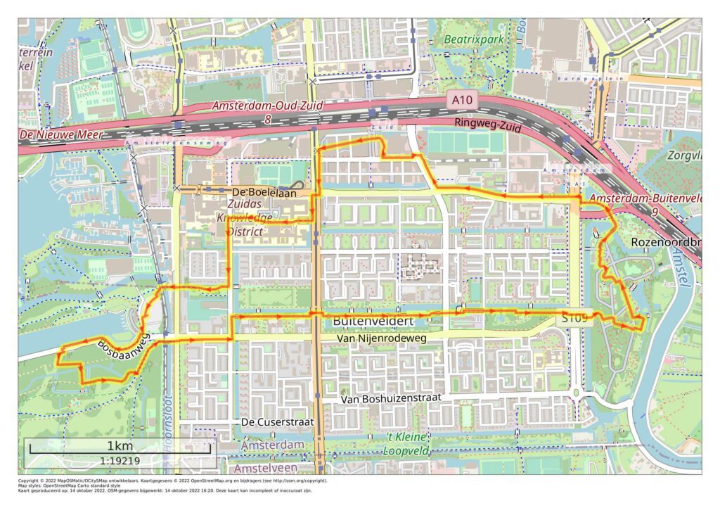 Wandelroute Zuidas, wandelkaartje