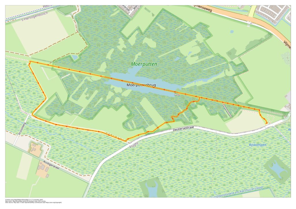 Wandelkaartje van de Bruggenroute bij de Moerputtenbrug 